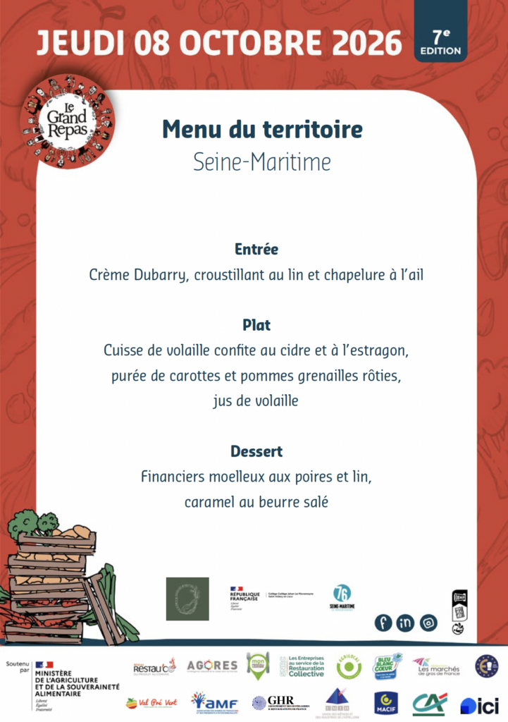 Menu Grand Repas 2026 Hôtel Le Conquérant Rouen
